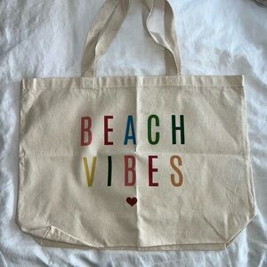 Canvas Tote Bag with Multicolor 'Beach Vibes' Print